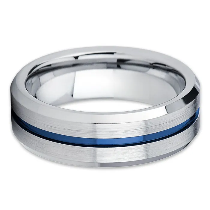 Rings Clean Casting Jewelry Silver Tungsten Ring Blue Tungsten Ring Blue Wedding Ring Tungsten Carbide Ring