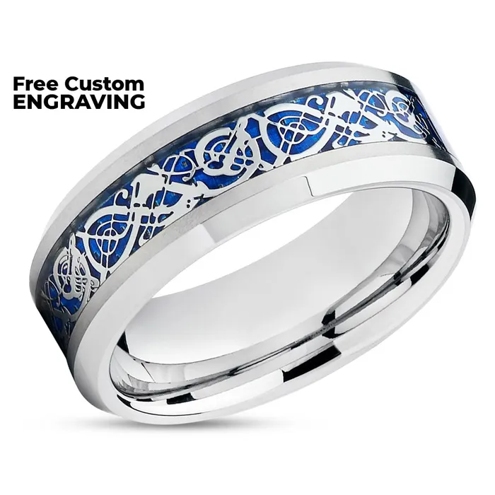 Rings Clean Casting Jewelry Tungsten Wedding Band Dragon Ring Mens Wedding Band Tungsten Band Blue Ring