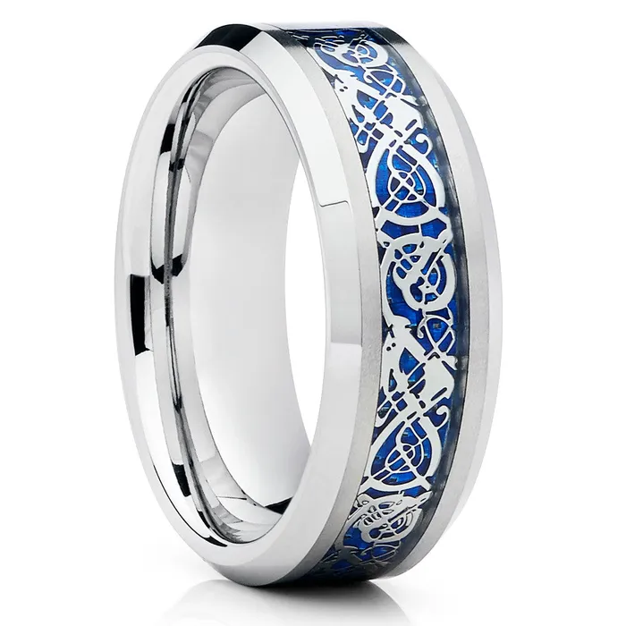 Rings Clean Casting Jewelry Tungsten Wedding Band Dragon Ring Mens Wedding Band Tungsten Band Blue Ring
