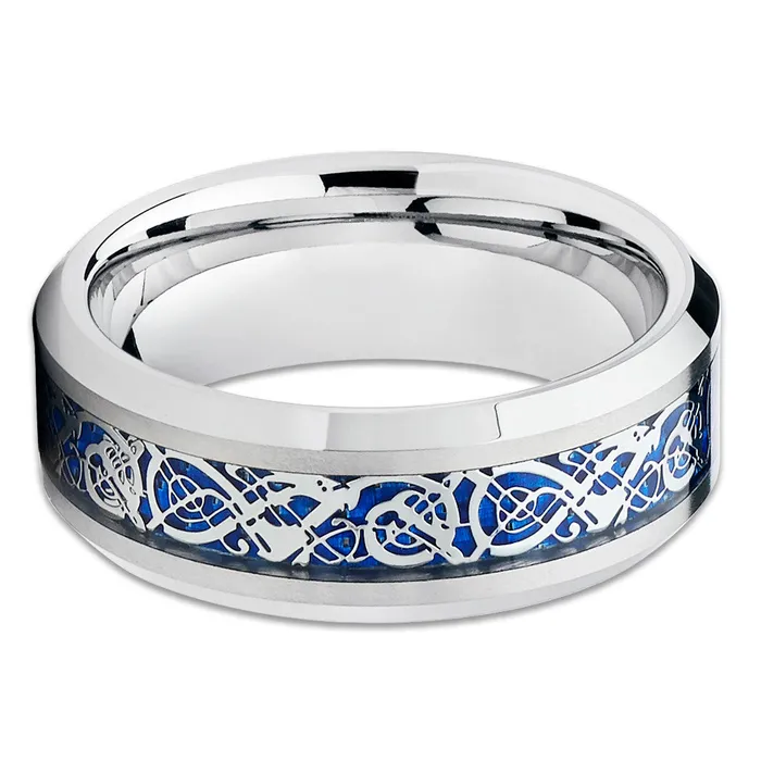 Rings Clean Casting Jewelry Tungsten Wedding Band Dragon Ring Mens Wedding Band Tungsten Band Blue Ring