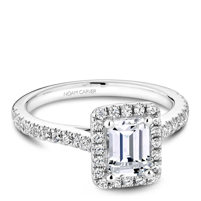 Rings International Diamond Center Noam Carver White Gold Emerald Diamond Engagement Ring Setting with Halo 041 CTW
