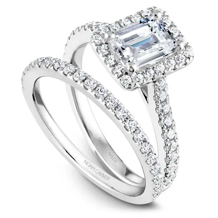 Rings International Diamond Center Noam Carver White Gold Emerald Diamond Engagement Ring Setting with Halo 041 CTW