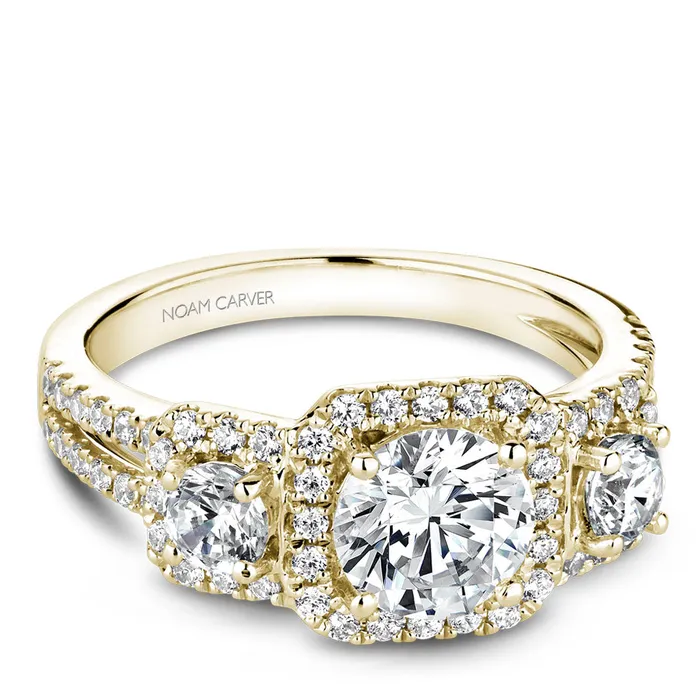 Rings International Diamond Center Noam Carver Yellow Gold 3Stone Diamond Engagement Ring Setting 085 CTW