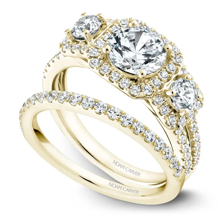 Rings International Diamond Center Noam Carver Yellow Gold 3Stone Diamond Engagement Ring Setting 085 CTW