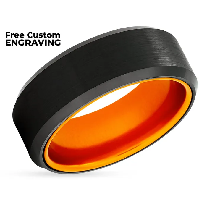 Rings Orange Wedding Ring Black Tungsten Wedding Ring 8mm Wedding Ring Orange Tungsten Ring Clean Casting Jewelry