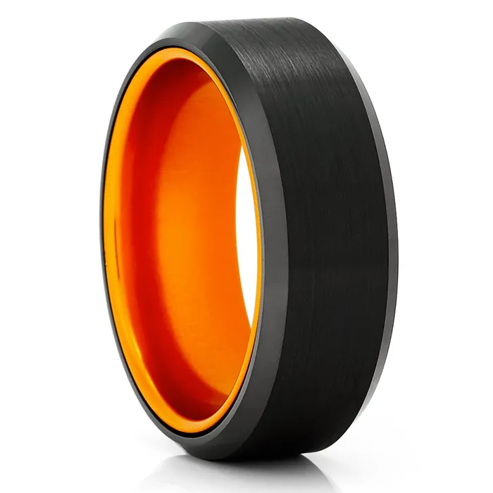 Rings Orange Wedding Ring Black Tungsten Wedding Ring 8mm Wedding Ring Orange Tungsten Ring Clean Casting Jewelry