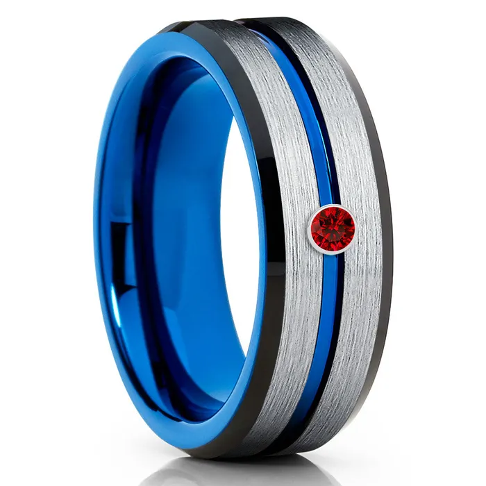 Rings Ruby Tungsten Wedding Band Blue Tungsten Ring Silver Tungsten Ring Silver Tungsten Ring Clean Casting Jewelry