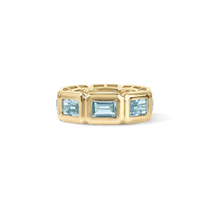 Rings SG Fine Sky Blue Topaz Bezel Emerald Eternity Band