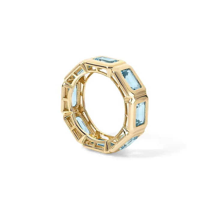 Rings SG Fine Sky Blue Topaz Bezel Emerald Eternity Band