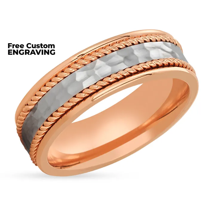 Rose Gold Ring Gold Wedding Band 14k Rose Gold Ring Hammered Wedding Ring Braid Ring Clean Casting Jewelry Rings
