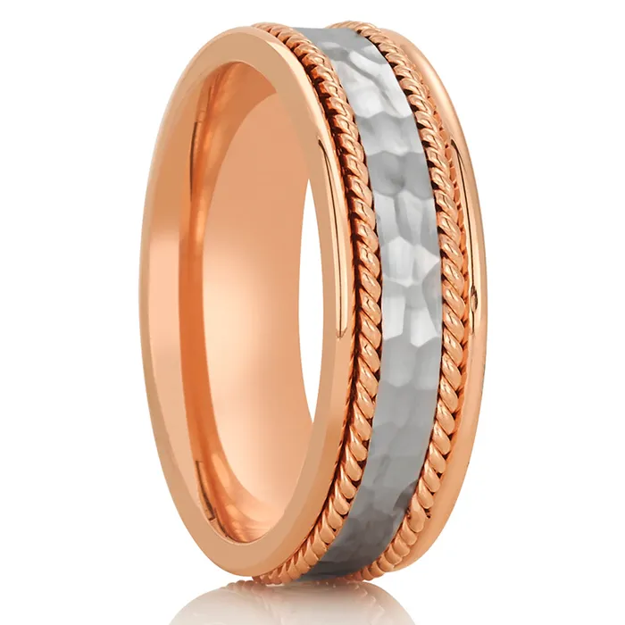 Rose Gold Ring Gold Wedding Band 14k Rose Gold Ring Hammered Wedding Ring Braid Ring Clean Casting Jewelry Rings
