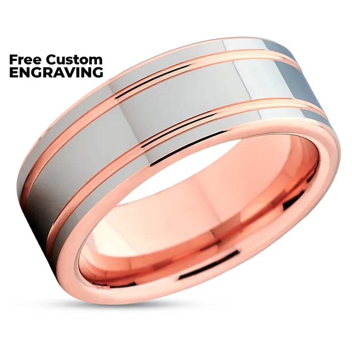 Rose Gold Tungsten Mens Tungsten Wedding Band Rose Gold Ring Rose Gold Wedding Ring Clean Casting Jewelry Rings