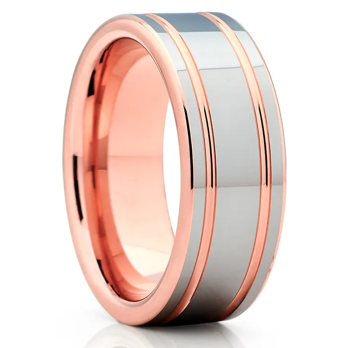 Rose Gold Tungsten Mens Tungsten Wedding Band Rose Gold Ring Rose Gold Wedding Ring Clean Casting Jewelry Rings