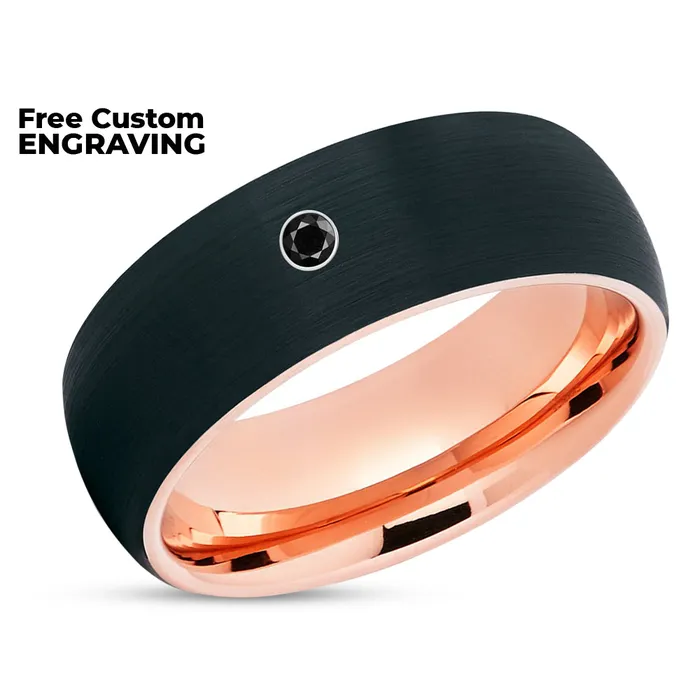 Rose Gold Tungsten Ring Rose Gold Tungsten Black Diamond Ring Black Wedding Ring Clean Casting Jewelry Rings