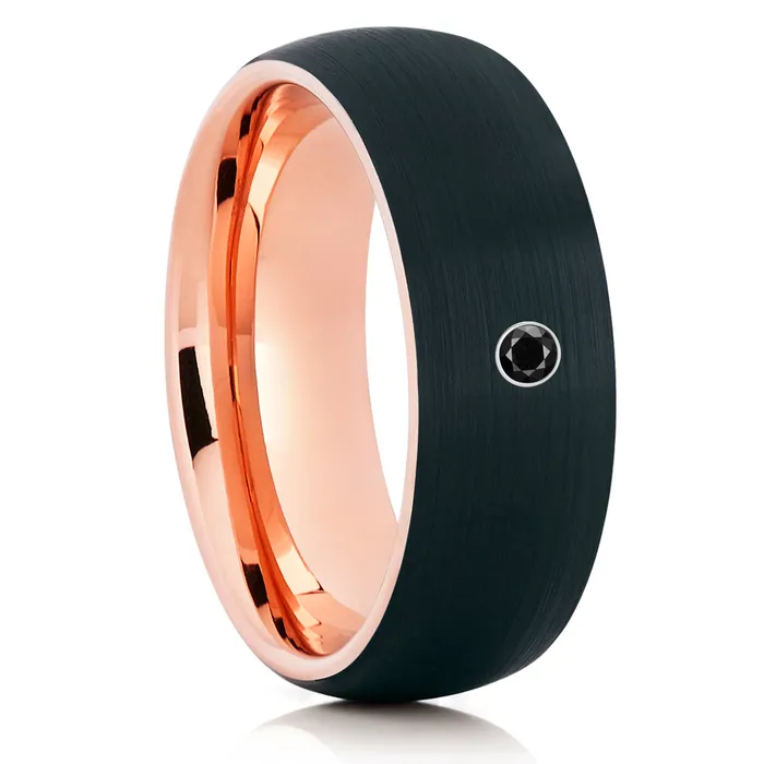 Rose Gold Tungsten Ring Rose Gold Tungsten Black Diamond Ring Black Wedding Ring Clean Casting Jewelry Rings