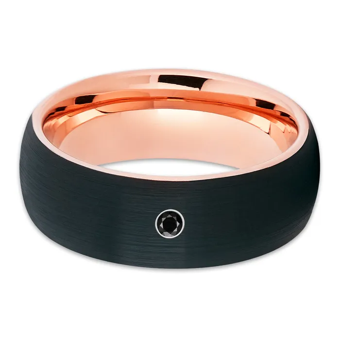 Rose Gold Tungsten Ring Rose Gold Tungsten Black Diamond Ring Black Wedding Ring Clean Casting Jewelry Rings