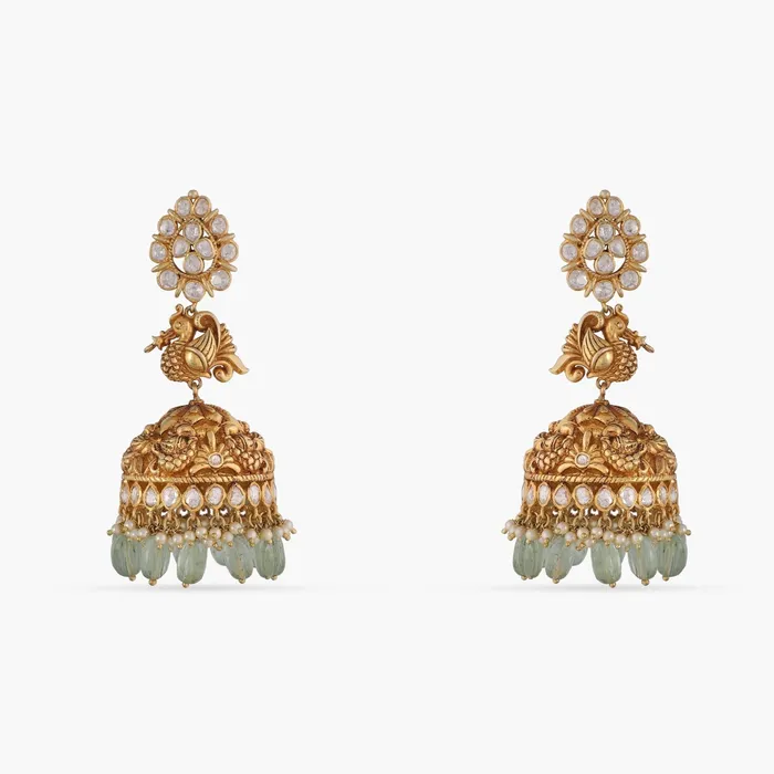 Saira Moissanite Nakshi Jhumki Earrings SILVER Earrings