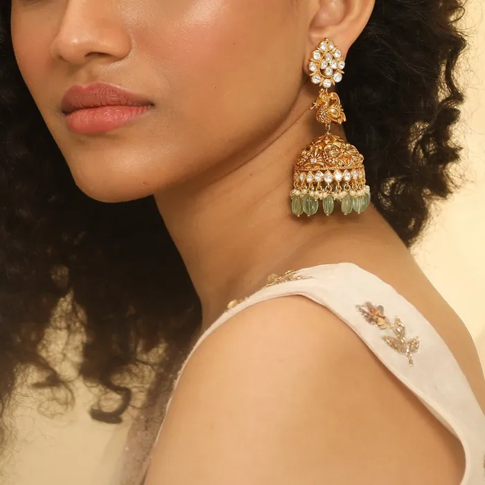 Saira Moissanite Nakshi Jhumki Earrings SILVER Earrings