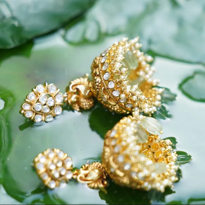 Saira Moissanite Nakshi Jhumki Earrings SILVER Earrings