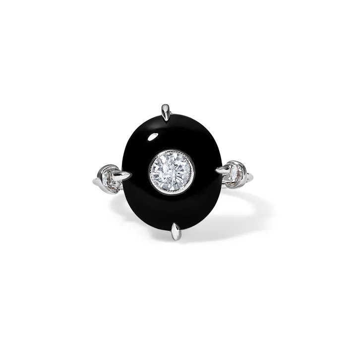 SG Vintage Rings Onyx and Diamond Ring