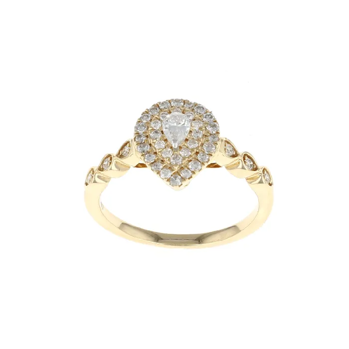 Shop IDC estore Rings Pear Double Halo Complete Engagement Ring 14K Yellow Gold 033CTW Shop IDC estore Rings Pear Double Halo Complete Engagement Ring 14K Yellow Gold 033CTW
