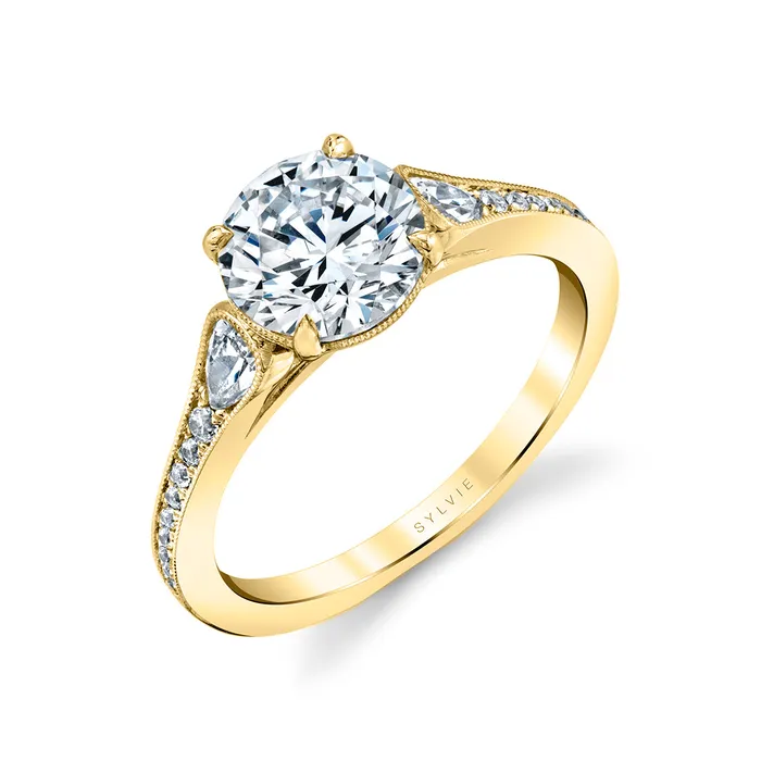 Shop IDC estore Rings Sylvie Esmeralda Round Three Stone Engagement Ring Setting