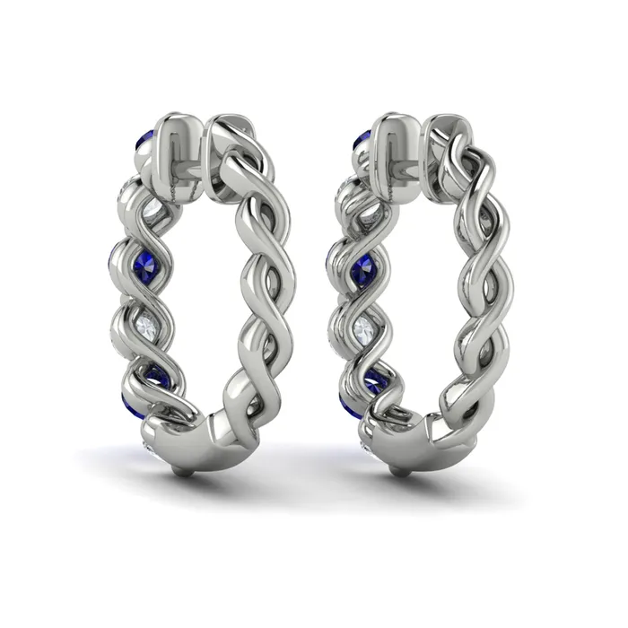 Shop IDC estore Vlora Adella 14K Gold Diamond and Blue Sapphire Twist Huggie Hoop Earrings Diamond 033CTW Blue Sapphire 048CTW Earrings
