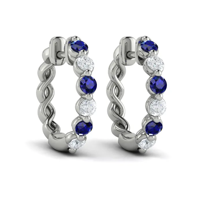 Shop IDC estore Vlora Adella 14K Gold Diamond and Blue Sapphire Twist Huggie Hoop Earrings Diamond 033CTW Blue Sapphire 048CTW Earrings