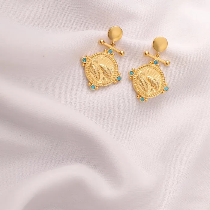 SILVER Earrings Aquamarine Pisces Zodiac Gold Plated Silver Earrings