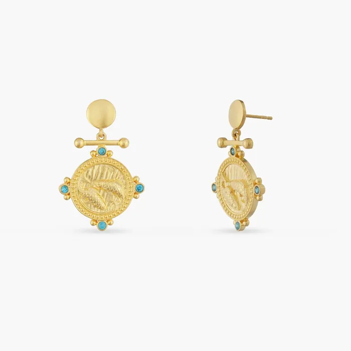 SILVER Earrings Aquamarine Pisces Zodiac Gold Plated Silver Earrings