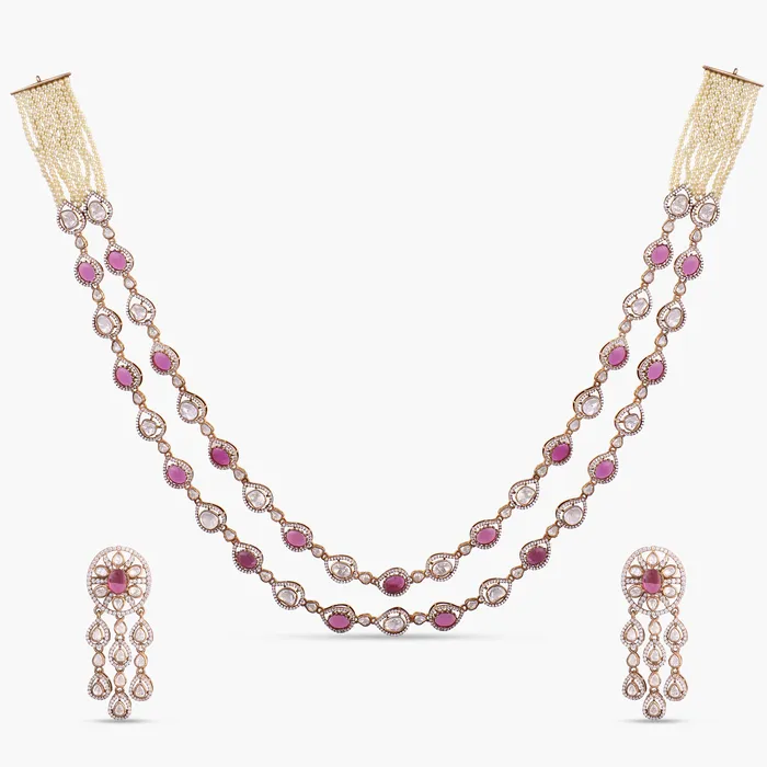 SILVER Necklaces Reem Moissanite Dual Layer Silver Necklace Set
