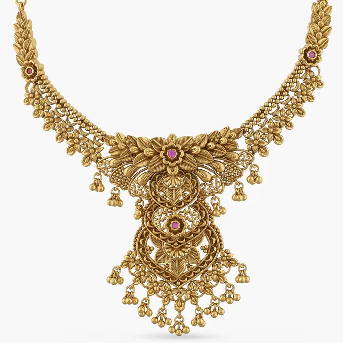 SILVER Swara Leafy Floral Silver Necklace Set Necklaces
