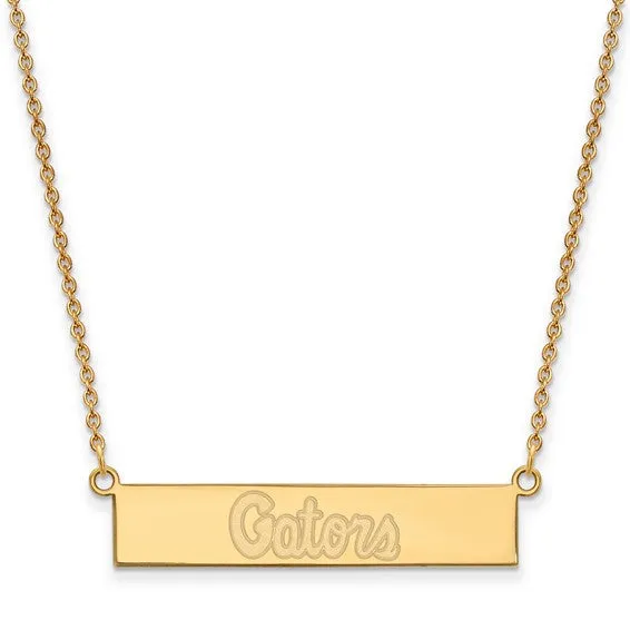 Sterling Silver Goldplated LogoArt University of Florida Gators Script Small Bar 18 inch Necklace International Diamond Center Necklaces Sterling Silver Goldplated LogoArt University of Florida Gators Script Small Bar 18 inch Necklace International Diamond Center Necklaces