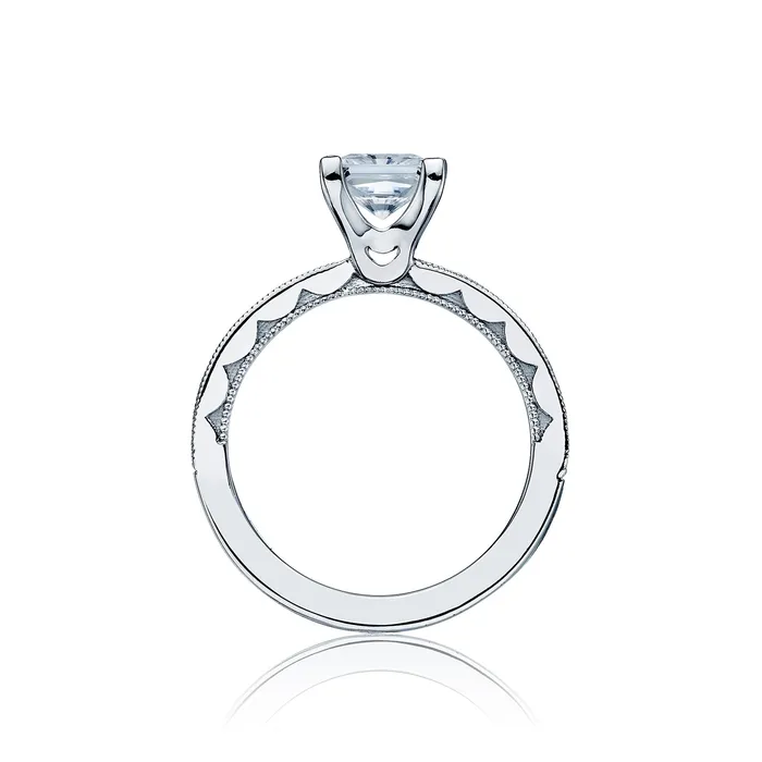 Tacori 18k White Gold Sculpted Crescent Princess Diamond Engagement Ring Setting 07 CTW International Diamond Center Rings