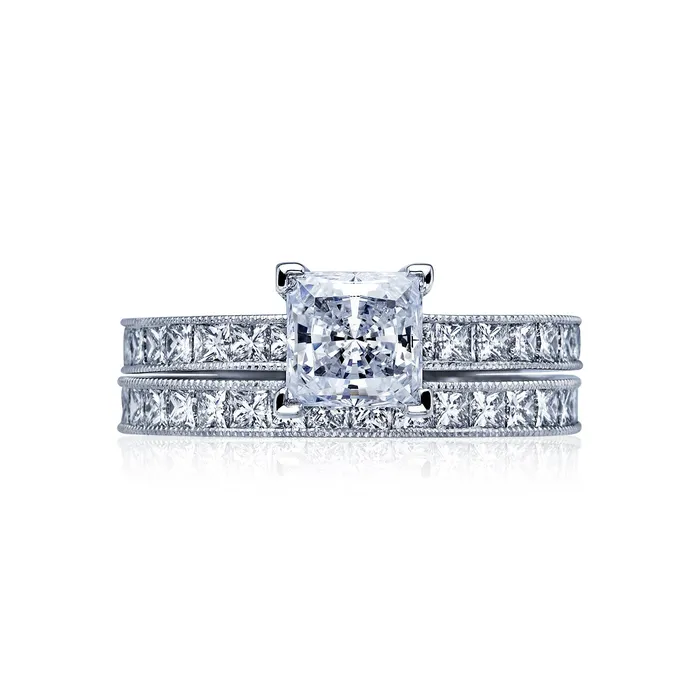 Tacori 18k White Gold Sculpted Crescent Princess Diamond Engagement Ring Setting 07 CTW International Diamond Center Rings