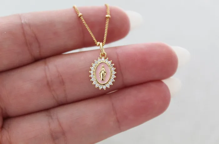 The Little Catholic Mother Mary Necklace Pink Necklaces