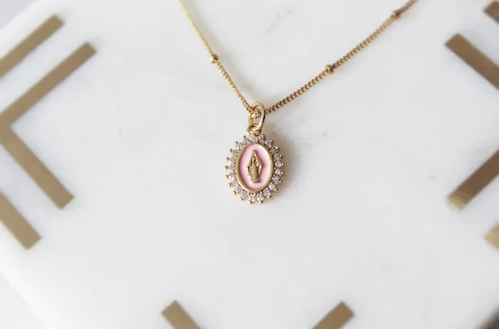 The Little Catholic Mother Mary Necklace Pink Necklaces