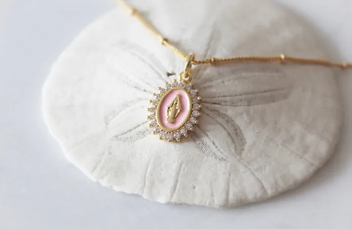 The Little Catholic Mother Mary Necklace Pink Necklaces