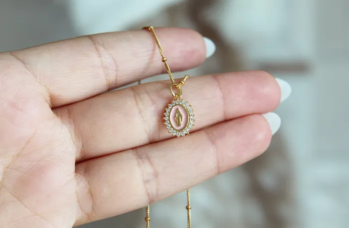 The Little Catholic Mother Mary Necklace Pink Necklaces