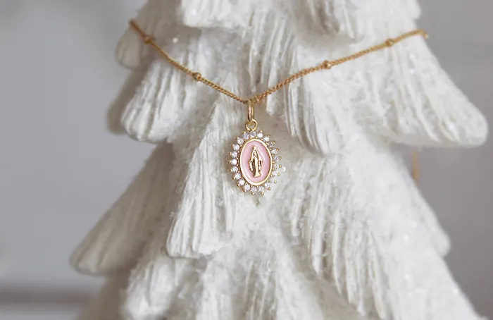 The Little Catholic Mother Mary Necklace Pink Necklaces