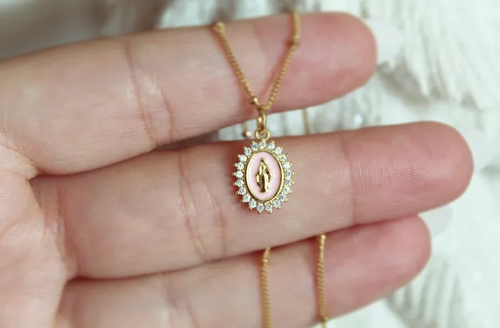 The Little Catholic Mother Mary Necklace Pink Necklaces