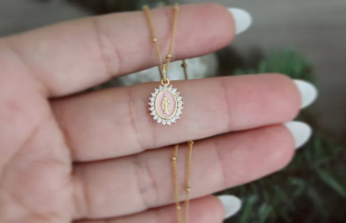 The Little Catholic Mother Mary Necklace Pink Necklaces