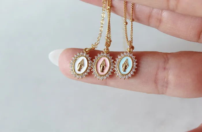 The Little Catholic Mother Mary Necklace Pink Necklaces