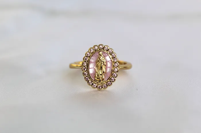 The Little Catholic Rings Ave Maria Ring in Pink