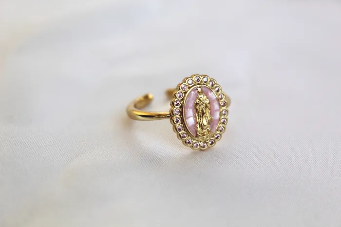 The Little Catholic Rings Ave Maria Ring in Pink