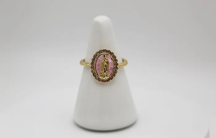 The Little Catholic Rings Ave Maria Ring in Pink