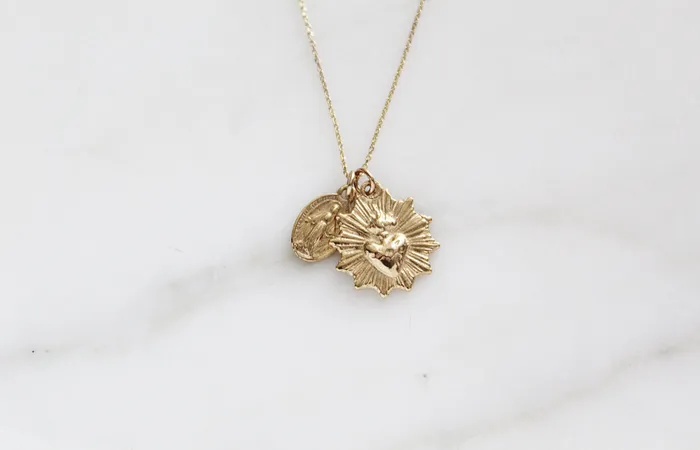 TheLittleCatholic Necklaces The Little Sacred Heart and Miraculous Medal Necklace in 14k Gold