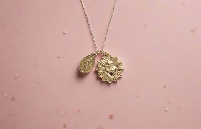 TheLittleCatholic Necklaces The Little Sacred Heart and Miraculous Medal Necklace in 14k Gold