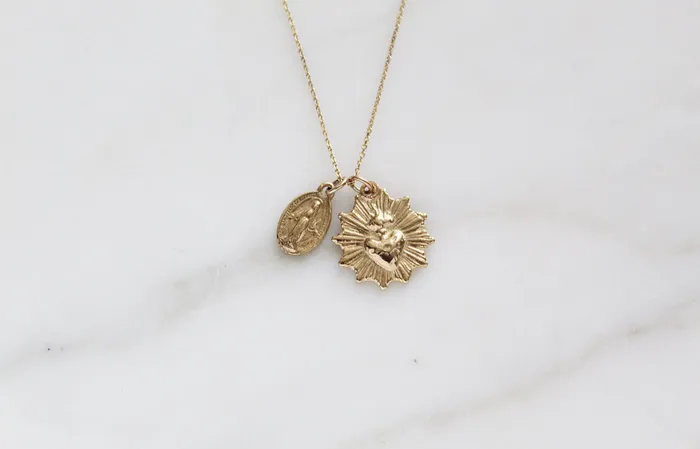 TheLittleCatholic Necklaces The Little Sacred Heart and Miraculous Medal Necklace in 14k Gold
