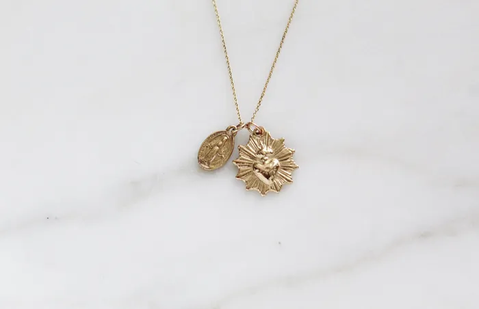 TheLittleCatholic Necklaces The Little Sacred Heart and Miraculous Medal Necklace in 14k Gold